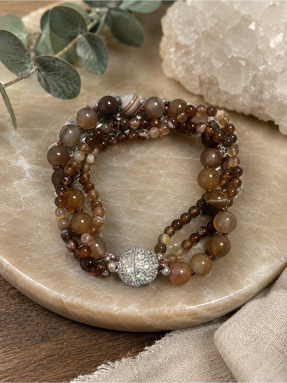 Botswana Agate Magnetic Beaded Bracelet – 7.5 inches